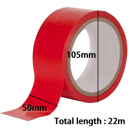 Dolphy red floor marking tape: 50 mm wide, 105 mm roll, 22 metre length