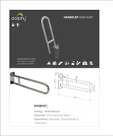 Dolphy handicap grab bar sheet: swing wall-mount, 304 stainless steel, moves horizontally and vertically