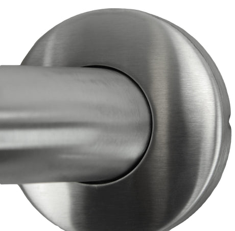 Close-up of the brushed stainless steel wall flange on the Dolphy grab rail