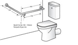 Installation diagram for the Dolphy 30 degree flush mount grab rail beside a toilet