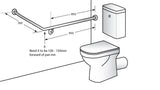 Installation diagram for the Dolphy 30 degree grab rail beside a toilet