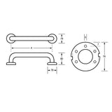 Dolphy straight grab rail drawing showing the flange, tube and centre-to-centre length