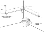 Installation diagram for the Dolphy 90 degree flush mount grab rail in a toilet corner