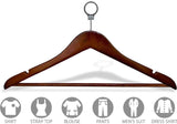 Dolphy brown wooden security hanger with anti-theft ring, suits shirts, tops, blouses, pants and men's suits