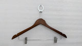 Dolphy brown wooden security hanger with anti-theft ring and two trouser clips