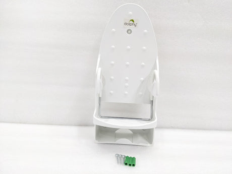 Dolphy white heat-resistant iron and board holder with chrome iron guard, screws and wall plugs