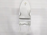 Dolphy white iron holder front view showing the iron rest, cord tray and two board hooks