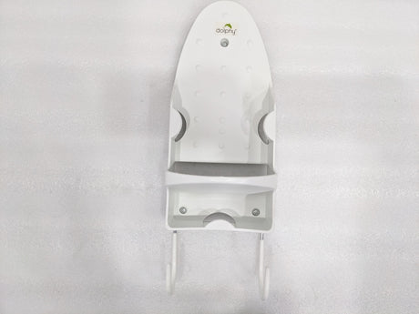 Dolphy white iron holder front view showing the iron rest, cord tray and two board hooks