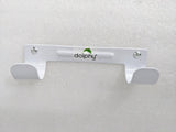 Dolphy white steel wall-mount ironing board holder with two curved hooks, front view