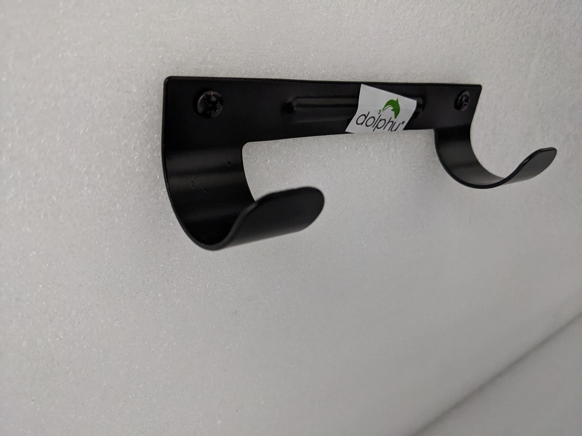Dolphy black ironing board holder side angle showing the curved hooks