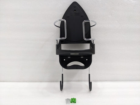 Dolphy black iron holder and ironing board hanger with chrome iron cage, screws and wall plugs