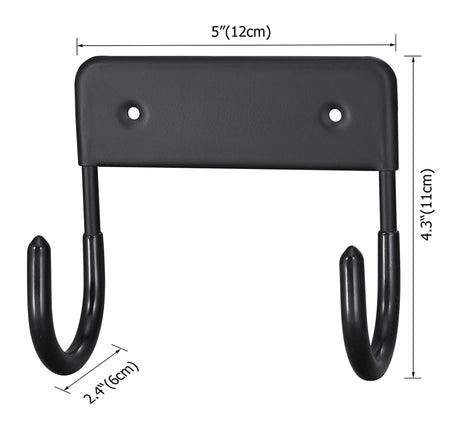 Dolphy black ironing board hanger dimensions: 12 cm wide, 11 cm high, 6 cm deep hooks
