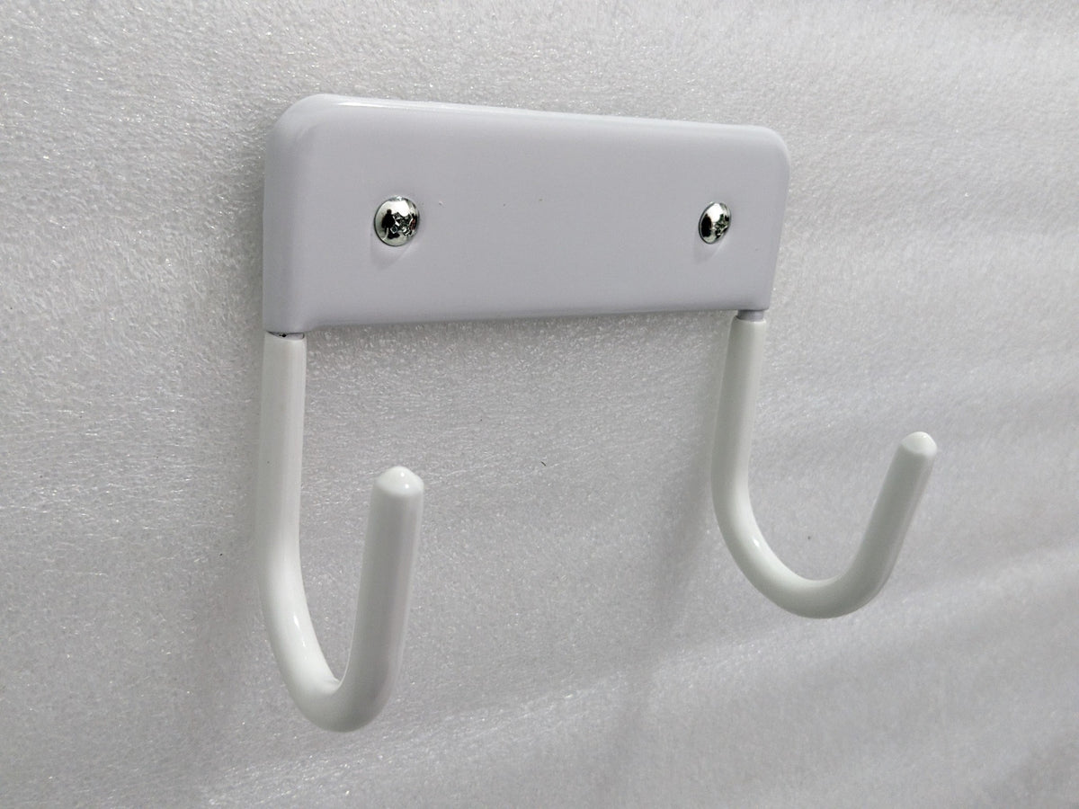 Dolphy white ironing board hanger at an angle, showing the two curved hooks