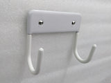 Dolphy white ironing board hanger at an angle, showing the two curved hooks