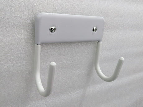 Dolphy white ironing board hanger at an angle, showing the two curved hooks