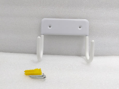 Dolphy white wall-mounted ironing board hanger with its screws and wall plugs