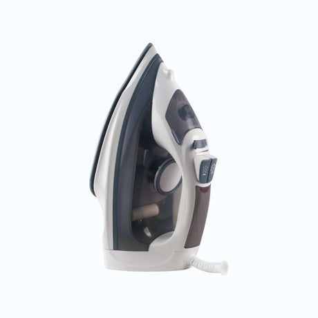 Dolphy white and grey steam iron, side view