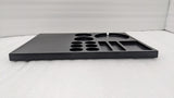 Dolphy black wooden tray side view showing its slim profile