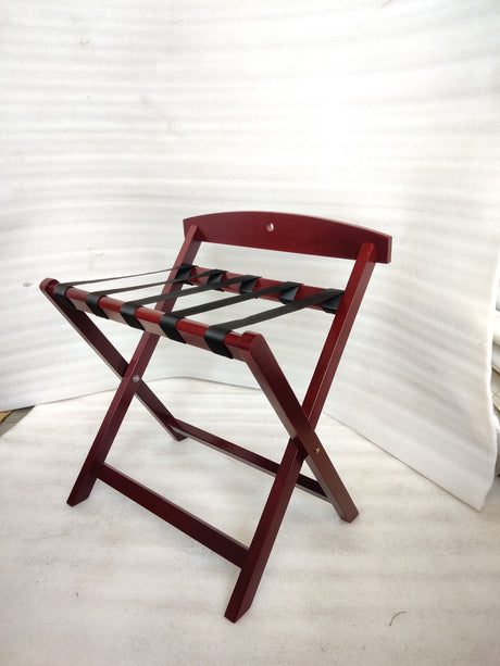 Dolphy brown wooden folding luggage rack with backrest, real product photo