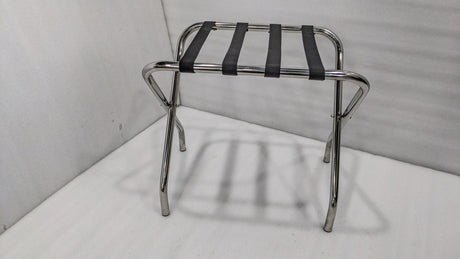 Dolphy chrome folding luggage rack with four black straps, front view