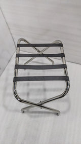 Dolphy chrome luggage rack from above, showing the four straps