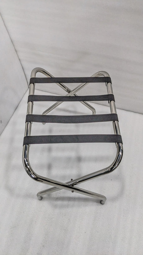 Dolphy chrome luggage rack from above, showing the four straps