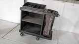 Dolphy housekeeping cart angled view showing the open shelves and linen bag