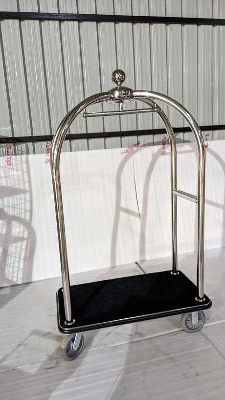 Dolphy stainless steel birdcage hotel luggage trolley, front view
