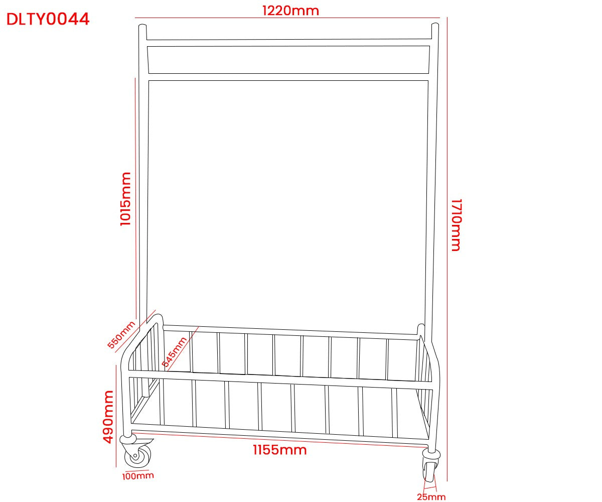 Dolphy DLTY0044 laundry cart drawing: 1220 mm wide, 1710 mm high, 1155 mm base