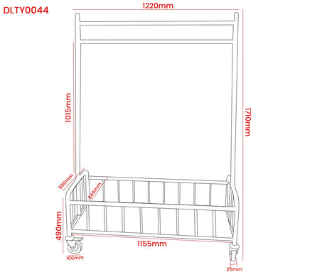 Dolphy DLTY0044 laundry cart drawing: 1220 mm wide, 1710 mm high, 1155 mm base