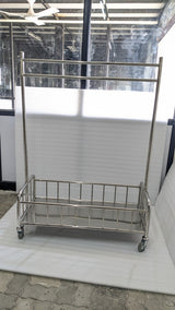 Dolphy stainless steel laundry cart with hanging bar and railed base, real photo