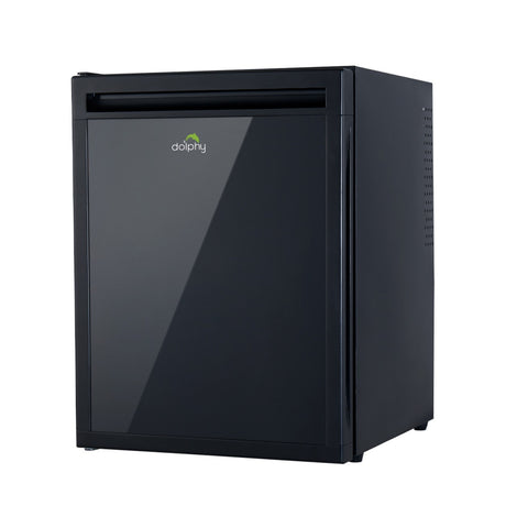 Dolphy 40L black thermoelectric minibar, angled front view