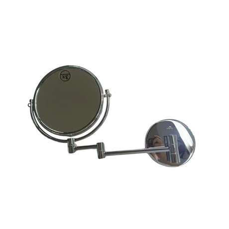 Dolphy chrome wall-mount makeup mirror showing the 3x magnifying side on its folding arm