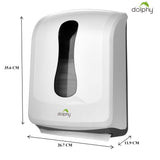 Dolphy multifold paper towel dispenser dimensions: 35.6 cm high, 26.7 cm wide, 11.9 cm deep