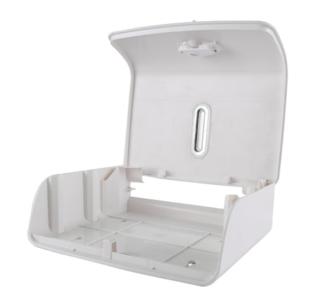 Dolphy white plaza ultraslim towel dispenser with the front cover opened