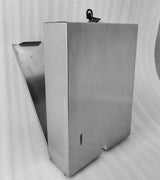 Dolphy stainless steel towel dispenser, side view with cover partly open