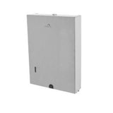 Dolphy brushed silver lockable paper towel dispenser, angled view