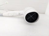 Dolphy white foldable 1800W hair dryer, close-up of the rear air intake and speed switch
