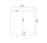 Dolphy hair dryer wall plate drawing: 112 x 120 mm, fixing holes 71 mm apart