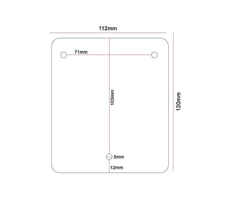 Dolphy hair dryer wall plate drawing: 112 x 120 mm, fixing holes 71 mm apart