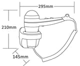Dolphy wall-mounted hair dryer drawing: 295 mm long, 210 mm high, 145 mm deep