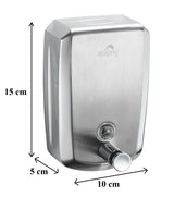 Dolphy 500ml stainless steel soap dispenser dimensions: 15 cm high, 10 cm wide, 5 cm deep