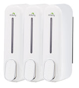 Dolphy white triple 300ml wall-mounted soap dispenser set, angled view