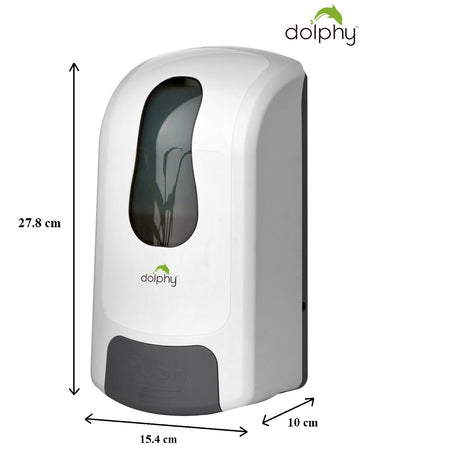 Dolphy 1000ml manual soap dispenser dimensions: 27.8 cm high, 15.4 cm wide, 10 cm deep