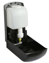 Dolphy black foam dispenser opened, showing the 1000ml refill bottle and pump