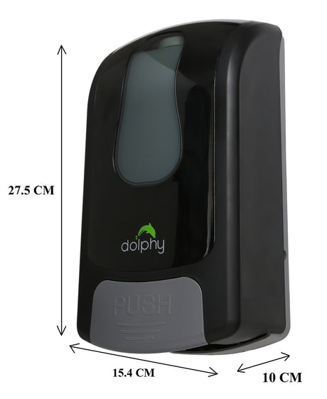 Dolphy black foam soap dispenser dimensions: 27.5 cm high, 15.4 cm wide, 10 cm deep