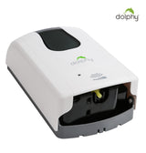 Underside of the Dolphy white foam dispenser showing the sensor window and nozzle