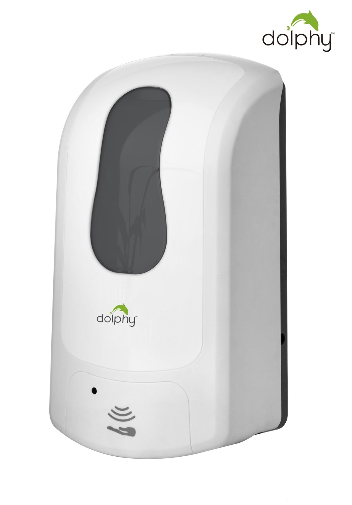 Dolphy white touchless foam dispenser, angled side view