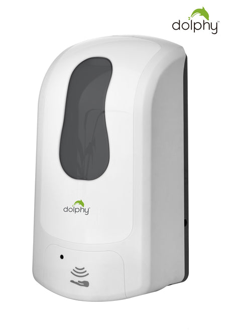 Dolphy white touchless foam dispenser, angled side view
