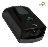 Underside of the Dolphy black touchless foam dispenser showing the sensor and nozzle